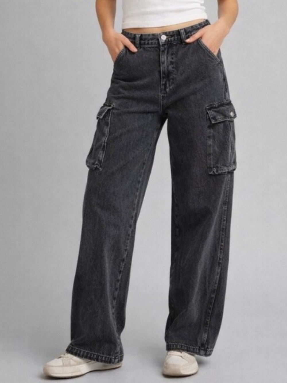 Madewell Low Slung Cargo Jeans Black Utility Denim Size 25